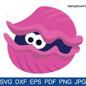 Clam - SVG Cricut & Silhouette Cut Files. Cartoon Clam Clip Art. Ocean Animal Vector Illustration. (dxf, eps, pdf, png, jpg)