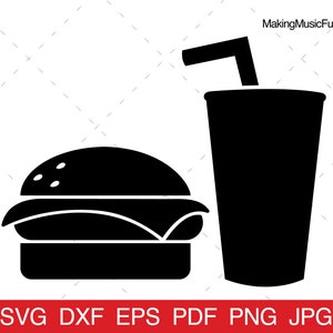 Hamburger and Soda Silhouette - SVG Cricut Files. Cheeseburger Clip Art Vector Illustration Bundle. (dxf, eps, pdf, png, jpg)