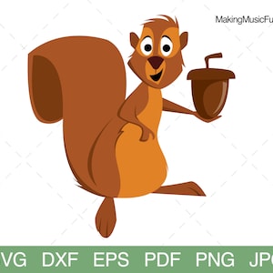 Squirrel - SVG Cricut & Silhouette Cut Files. Cartoon Squirrel with Nut Clip Art. Includes Limited Commercial Use. (dxf, eps, pdf, png, jpg)