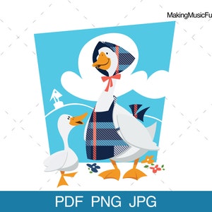 Mother Goose, Baby Goose and Background Clip Art. Cartoon Mother Goose Illustration. Commercial Use. (pdf, png, jpg)