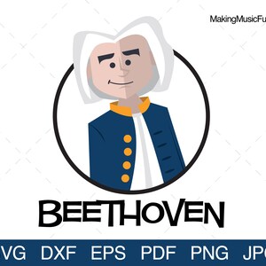 Beethoven - SVG Cricut & Silhouette Cut Files. Music Composer Clip Art and Vector. Limited Commercial Use. (dxf, eps, pdf, png, jpg)