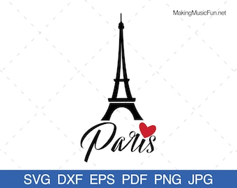 Eiffelturm - Cricut SVG Datei geschnitten. Eiffelturm Paris Herz Silhouette. Paris ClipArt. Vektor-Illustration. (dxf, eps, pdf, png, jpg)