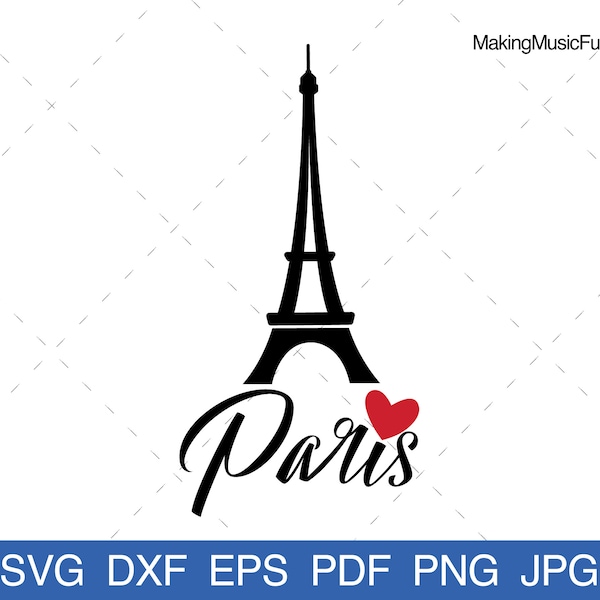 Eiffel Tower - Cricut SVG Cut File. Eiffel Tower Paris Heart Silhouette. Paris Clip Art. Vector Illustration. (dxf, eps, pdf, png, jpg)