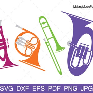 Brass Family - SVG Cricut Cut Files. Trumpet, French Horn, Trombone, Tuba Clip Art/Vector. Music Instrument Bundle (dxf, eps, pdf, png, jpg)