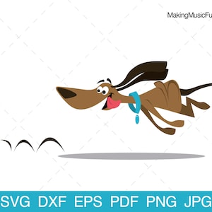 Dog Chasing Ball - SVG Cricut & Silhouette Cut Files. Cartoon Funny Puppy Clip Art/Vector. Limited Commercial Use. (dxf, eps, pdf, png, jpg)