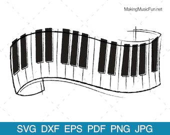 Clavier de piano - Fichiers SVG Cricut & Silhouette Cut. Défilement Piano Clavier Crayon Croquis Clip Art et Vecteur. (dxf, eps, pdf, png, jpg)