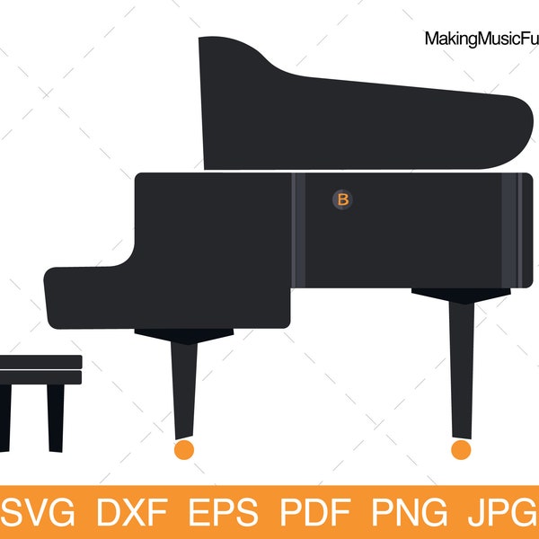 Grand Piano - SVG Cricut & Silhouette Cut Files. Grand Piano Clip Art for T-Shirts, Mugs, and Scrapbooking. (dxf, eps, pdf, png, jpg)