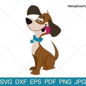 Happy Dog - SVG Cricut & Silhouette Cut Files. Cartoon Dog Puppy Clip Art and Vector Illustration. Commercial Use. (dxf, eps, pdf, png, jpg)