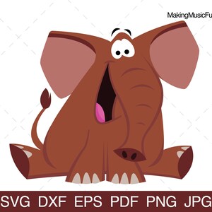 Elephant - SVG Cricut & Silhouette Cut Files. Cartoon Elephant Clip Art. Vector Illustration. Commercial Use. (dxf, eps, pdf, png, jpg)