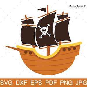 Pirate Ship - SVG Cricut & Silhouette Cut Files. Cartoon Pirate Ship Clip Art. Pirate Ship Vector. Commercial Use. (dxf, eps, pdf, png, jpg)