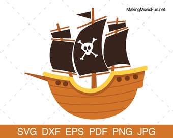 Pirate Ship - SVG Cricut & Silhouette Cut Files. Cartoon Pirate Ship Clip Art. Pirate Ship Vector. Commercial Use. (dxf, eps, pdf, png, jpg)