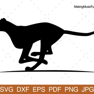 Cheetah Silhouette - SVG Cricut Cut Files. Cheetah Clip Art. Running Cheetah Vector Illustration. Commercial Use. (dxf, eps, pdf, png, jpg)