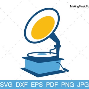 Grammafoon - SVG Cricut Cut-bestanden. Grammafoon Platenspeler Muziek Clip Art. Grammafoon vectorillustratie. (dxf, eps, pdf, png, jpg)