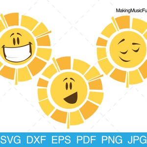 Happy Sun Bundle - SVG Cricut & Silhouette Cut Files. Smiling Cute Cartoon Sun Clip Art and Vector Illustration. (dxf, eps, pdf, png, jpg)