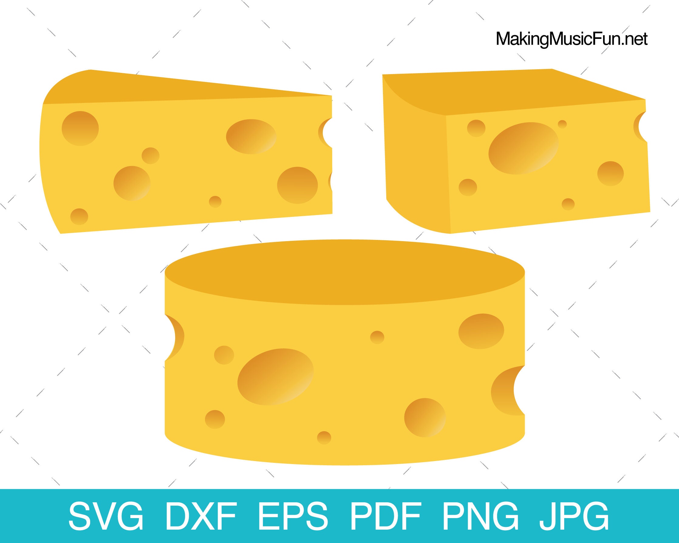 Swiss Cheese - SVG Cricut Cut Files. Swiss Jarlsberg Cheese Clip Art and Vector Bundle. Limited Commercial Use. (dxf, eps, pdf, png, jpg)