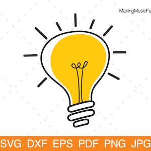 Ícone de lâmpada - arquivo de corte Cricut SVG. Lâmpada brilhante ideia clipart e ilustração vetorial. Uso comercial. (dxf, eps, pdf, png, jpg)