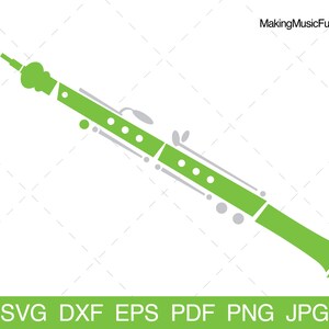May include: A green and gray silhouette of an oboe, a woodwind instrument.