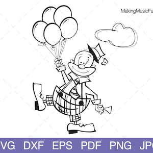 Circus Clown - Archivos de corte SVG para Cricut & Silhouette. Imagen prediseñada de payaso de cumpleaños / ilustración. Uso comercial limitado. DXF, EPS, PDF, PNG, JPG