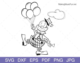 Circus Clown - SVG Cut Files for Cricut & Silhouette. Birthday Clown Clip Art/Illustration. Limited Commercial Use. dxf, eps, pdf, png, jpg