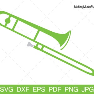 Trombone - SVG Cricut & Silhouette Cut Files. Trombone Orchestra Musical Instrument Clip Art. Vector Illustration. (dxf, eps, pdf, png, jpg)