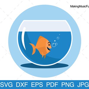 Goldfish - SVG Cricut Cut Files. Cute Cartoon Goldfish in Aquarium Clip Art/Vector Illustration. Commercial Use. (dxf, eps, pdf, png, jpg)