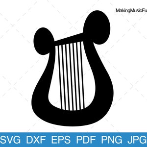 Engelsharfe - SVG Cricut Cut Dateien. Silhouette. Hölzerne Leier Musikinstrument Clip Art. Vektor-Illustration. (dxf, eps, pdf, png, jpg)