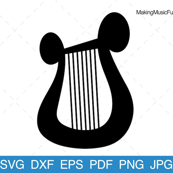 Angel's Harp - SVG Cricut Cut Files. Silhouette. Wooden Lyre Musical Instrument Clip Art. Vector Illustration. (dxf, eps, pdf, png, jpg)