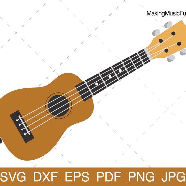 Ukulele - SVG Cricut & Silhouette Cut Files. Ukulele Musical Instrument Clip Art. Vector Illustration. (dxf, eps, pdf, png, jpg)