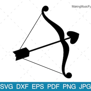 Cupid Bow & Arrow - SVG Cricut Cut Files. Cupid Bow/Arrow Silhouette Clip Art and Vector. Commercial Use. (dxf, eps, pdf, png, jpg)