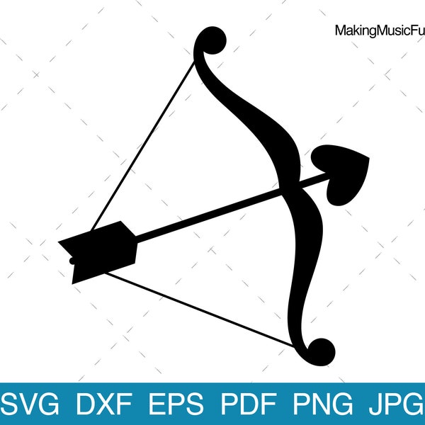 Cupid Bow & Arrow - SVG Cricut Cut Files. Cupid Bow/Arrow Silhouette Clip Art and Vector. Commercial Use. (dxf, eps, pdf, png, jpg)