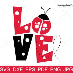 Love Bug - Lieveheersbeestje SVG en Clip Art. Lady Bug Valentine Vector Illustratie. Geweldig T-shirt idee. Commercieel gebruik. (dxf, eps, pdf, png, jpg)
