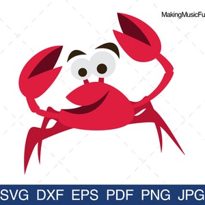Crab - SVG Cricut & Silhouette Cut Files. Cartoon Crab Clip Art. Ocean Animal Vector Illustration. (dxf, eps, pdf, png, jpg)