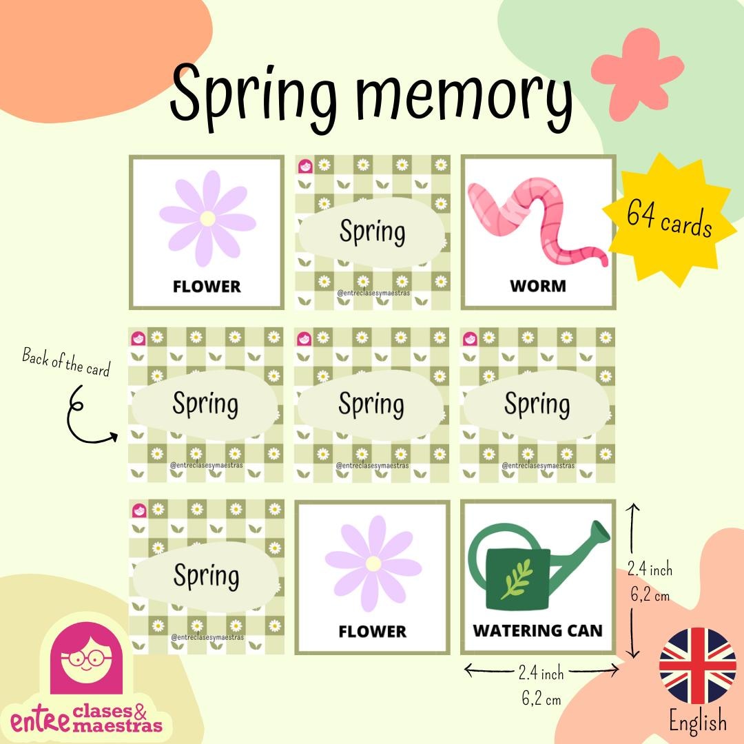 Spring Memory Game Printable | 64 Matching Cards With Words | Preschool ...