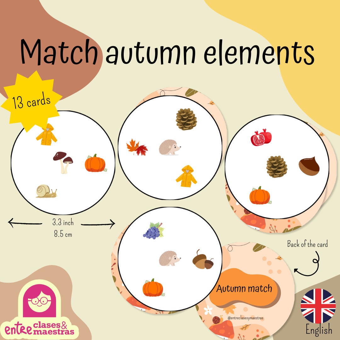 Autumn Match Game English, Matching Activity, Party Game, Preschool ...