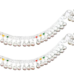 Tobilleras de plata de ley para bebé hechas a mano con cascabeles, 6&quot;