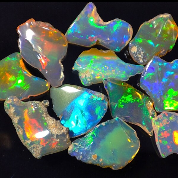 Opal Rough Lot 10 Pieces AAA Quality Natural Ethiopian Opal Raw Large Size Welo Opal Suitable For Cutting Fire Opal White Opal | Black opal