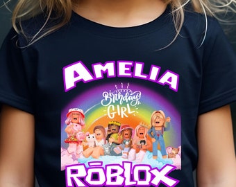 Roblox Birthday Girl T-shirt Gamer Roblox Personalized Tee Personalised Gift Kids T shirt Young Roblox Rainbow Girls Birthday Party Shirt