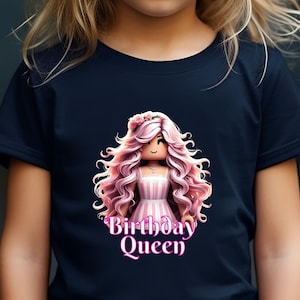 Roblox Birthday Girl Kids T-shirt Gamer Birthday T-shirt Personalised Tee Birthday Queen Roblox tee Party T-shirt Birthday Gift for her
