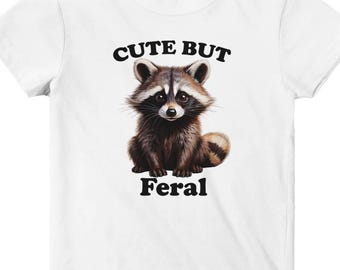 Maglietta per bambini con procione divertente, carina ma selvaggia, maglietta per bambini, girocollo retrò, meme per neonati, maglietta con grafica di animali naturali, vestiti per bambini carini