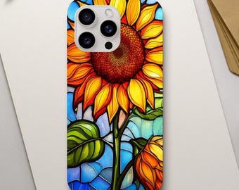 Sunflower Stained Glass Effect iPhone Tough Case Vibrant Floral Design Durable Phone Cover 16 Pro Plus 15 14 13 12 11 Mozaic Lover Gift