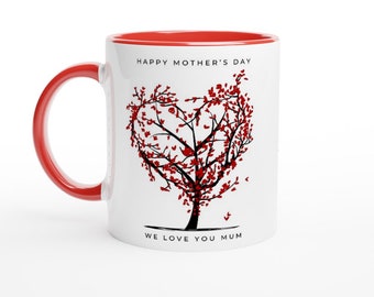 Muttertag / personalisierte Tasse / Tasse mit Wunschtext / Geschenk für Mama / Herzchen / Kaffeetasse / Baum des Lebens / weiße 325 ml Keramiktasse