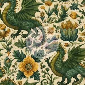 Dragon Seamless Pattern: Commercial Use Digital Print (Instant Download)
