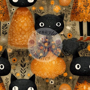 Cute Cat Seamless Pattern , Unlimited Commercial Use digital print file instant download for Sublimation, Fabric, Gift wrap