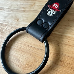 Custom Black Leather Firefighter Tool Ring (Painted & Stitched)
