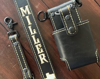 Black Leather Firefighter Radio Strap (Adjustable)