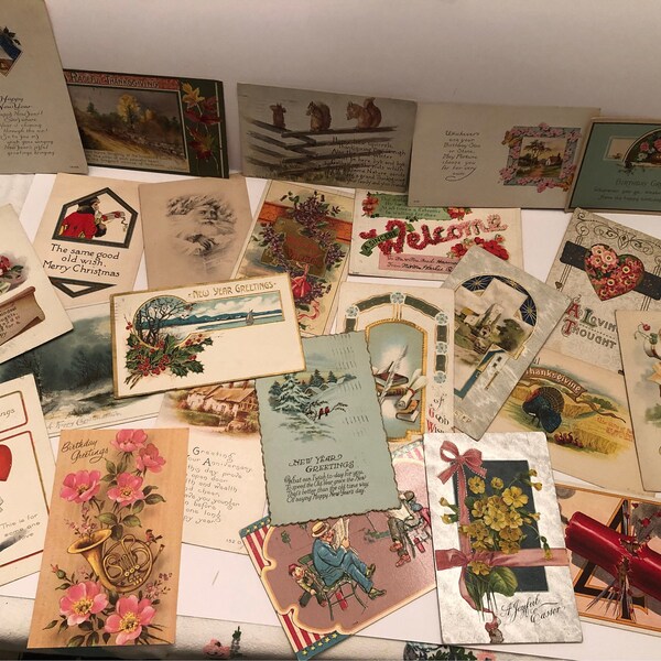 New Mystery Lot of 12 Vintage Early 1900s Postcards Used and Unused Ephemera, Craft, Journaling, Scrapbooking