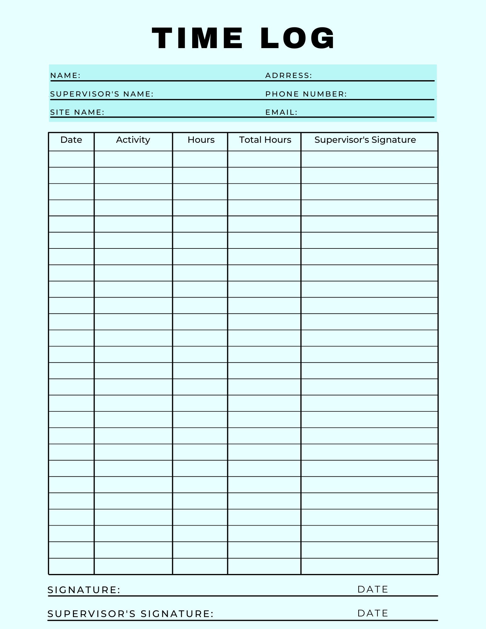 PRINTABLE Multicolor Time Log - Hour Tracker - Journal Template - Hours ...