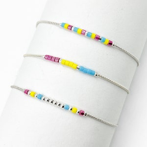 Sterling Silver Colorful Bracelet, Subtle Pride Bracelet, Pansexual Bracelet, Dainty Beaded Bracelet, Delicate Chain Bracelet with Beads.