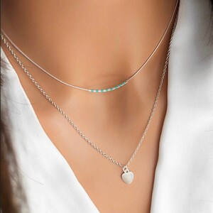 Sterling Silver Dainty Beaded Necklace, Minimalist Necklace, Delicate Turquoise Necklace, Layering Necklace, Thin Necklace with Tiny Beads.