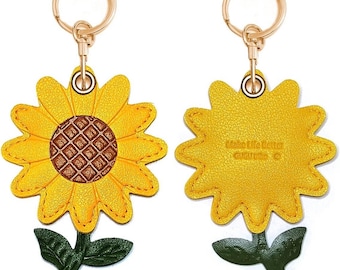 Sunflower AirTag Keychain | Faux Leather Floral Bag Charm